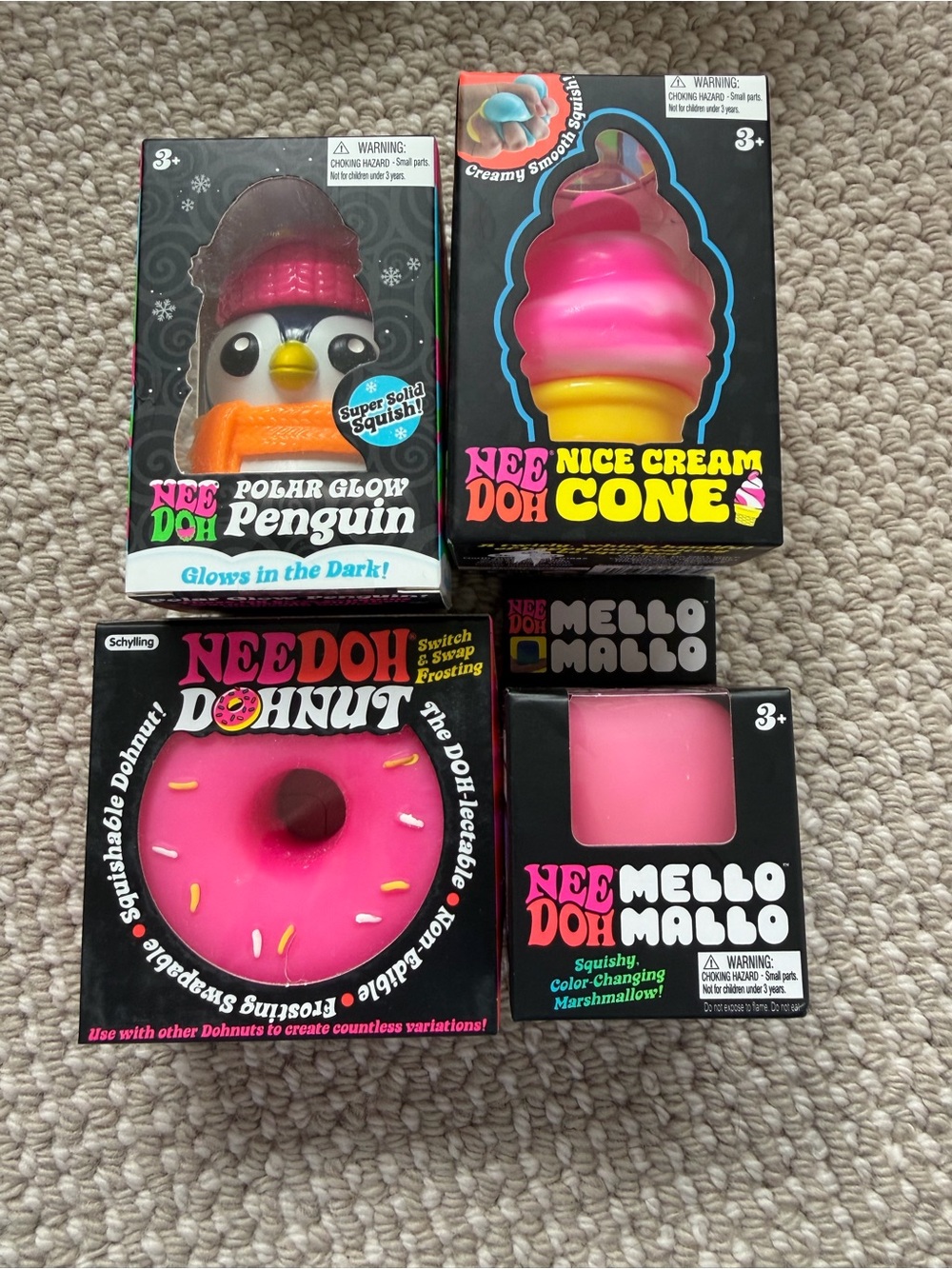 NEEDOH Pink Ice Cream Cone & Donut and Penguin and mello Squishy Toy Set